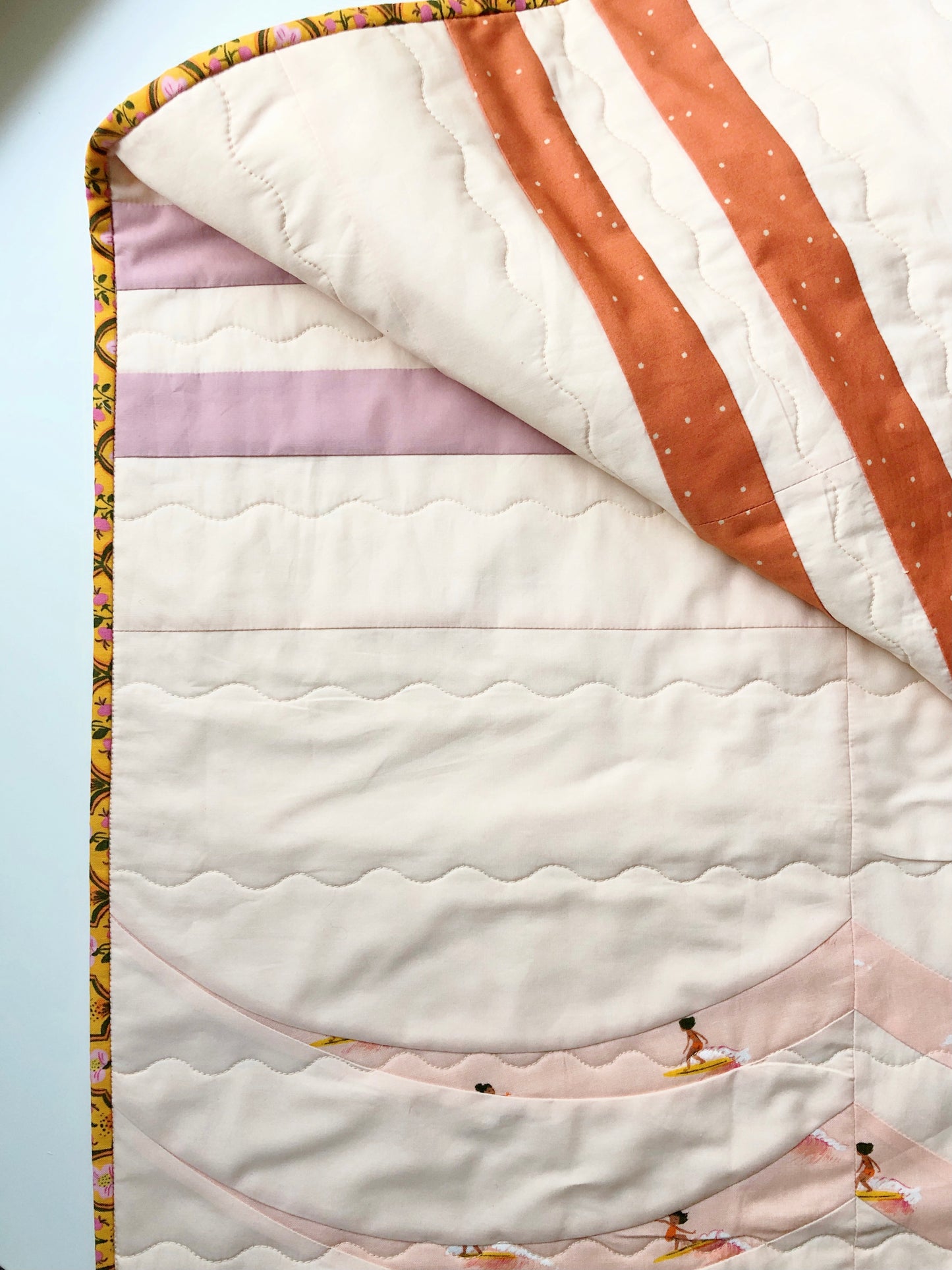 Breakwater Quilt - Peachy Sunset Surfers - Throw Size