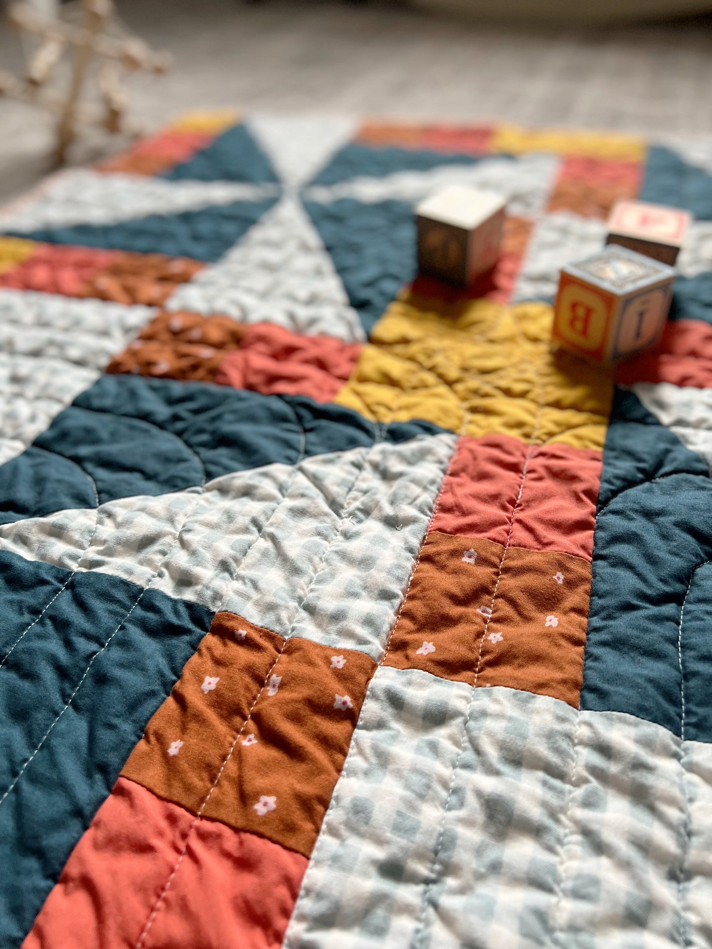 Spinwheel Quilt - Dusty Rainbow - Baby Size